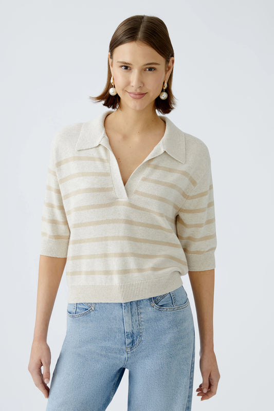 Oui Sporty Pullover White/Camel