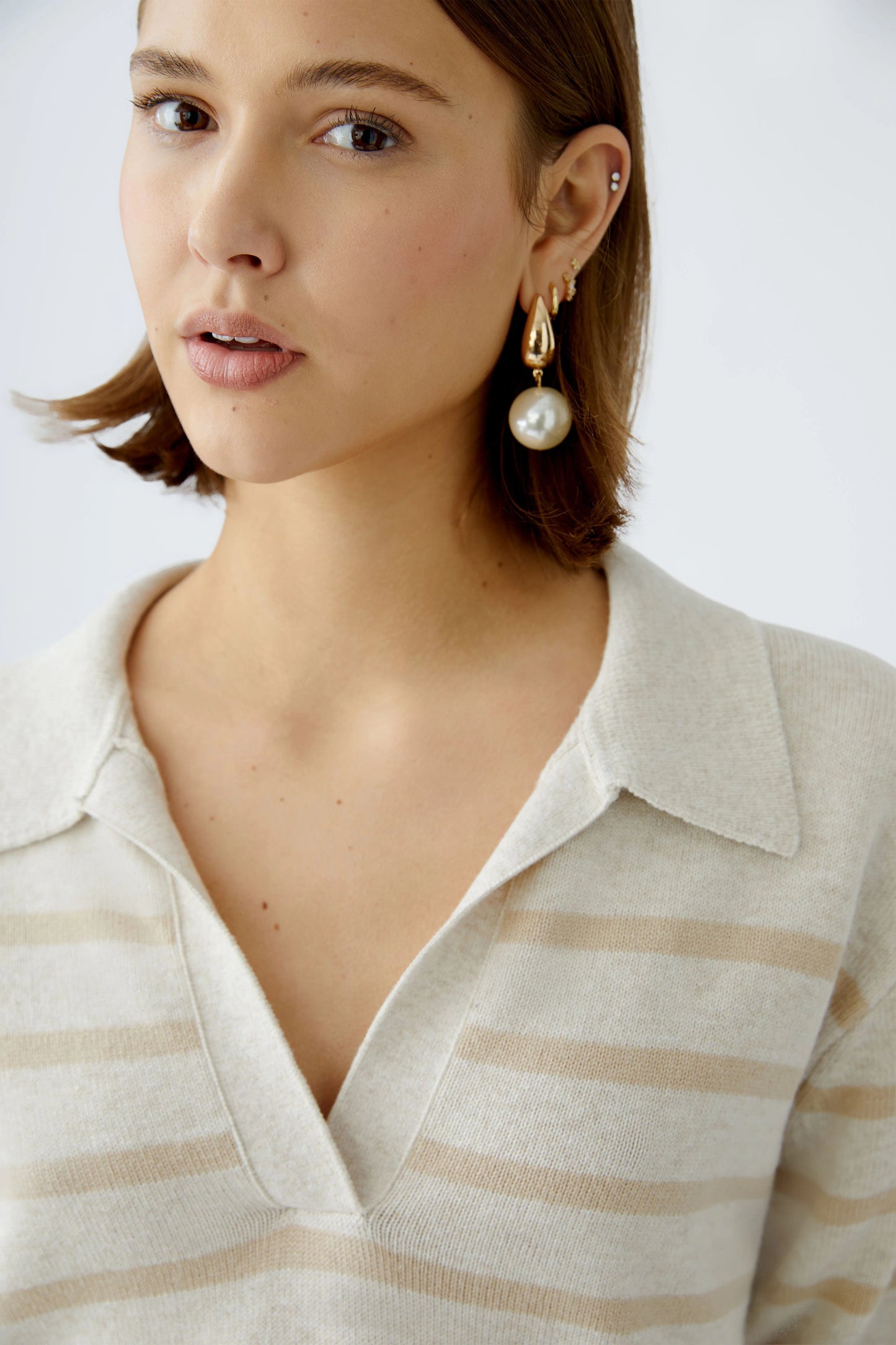 Oui Sporty Pullover White/Camel