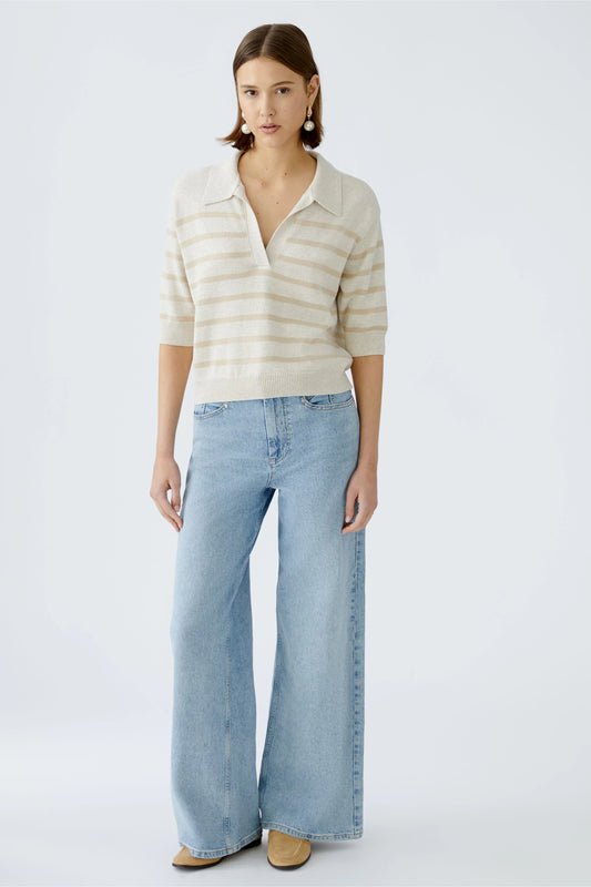 Oui Sporty Pullover White/Camel