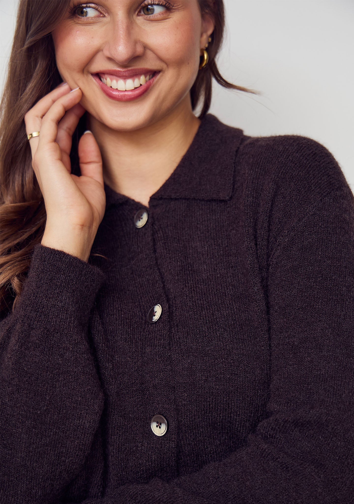 Isay Anna Colar Cardigan Brown