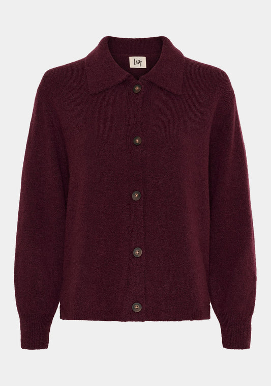 Isay Anna Colar Cardigan Wine