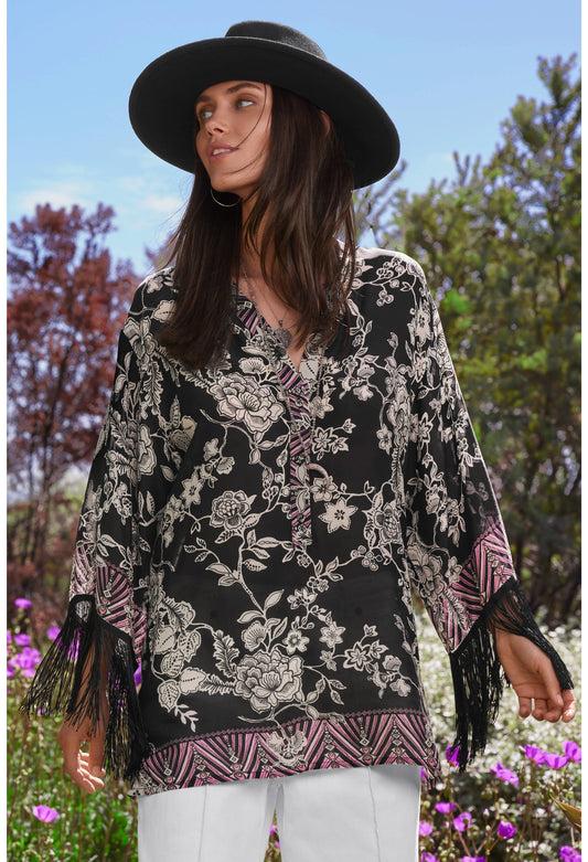 Johnny Was Edina Fringe Blouse Black