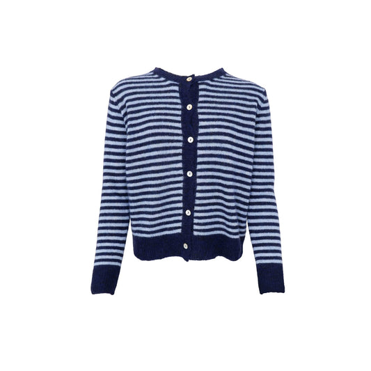 Black Colour Dell Striped Knit Cardigan Navy