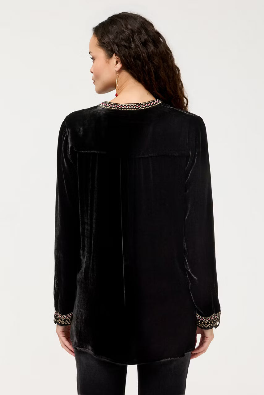 Johnny Was Velvet Henley Tunic black