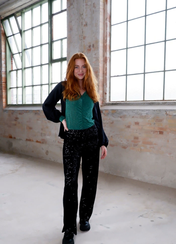 Black Colour Glam Sequin Pants Black