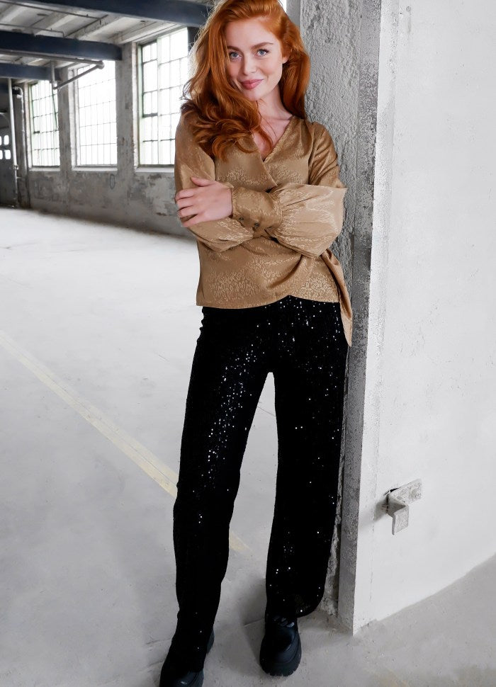 Black Colour Glam Sequin Pants Black