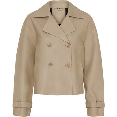 Notyz short Leather Jacket Beige