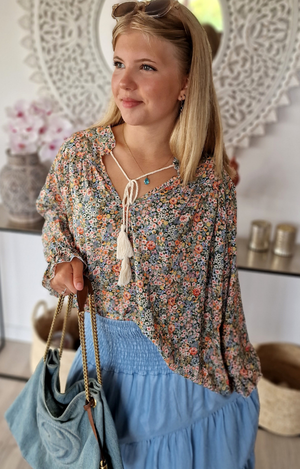 Love Forever Suzette Blouse Army Flower