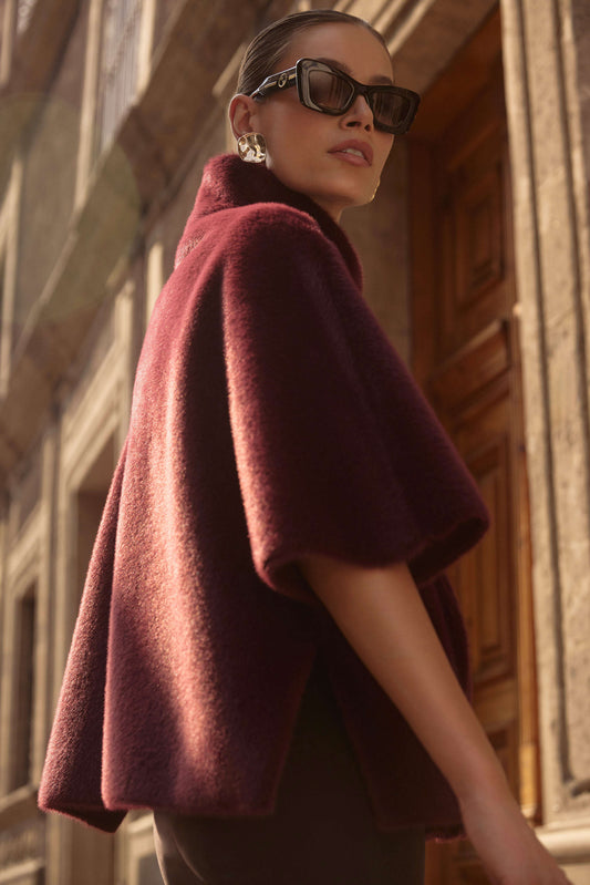 Joseph Ribkoff Bonded Fake Fur Jacket Merlot & Sort