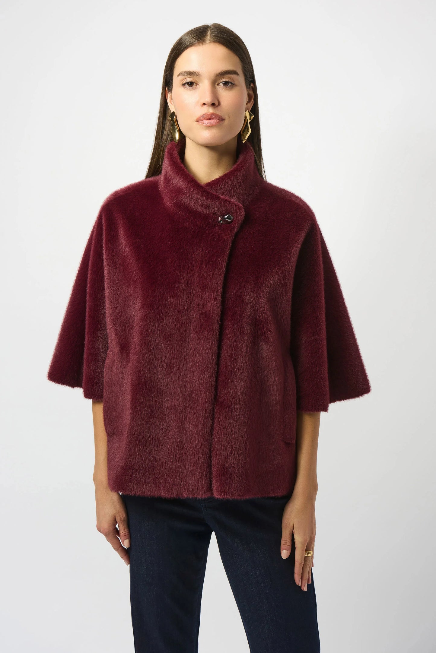 Joseph Ribkoff Bonded Fake Fur Jacket Merlot & Sort