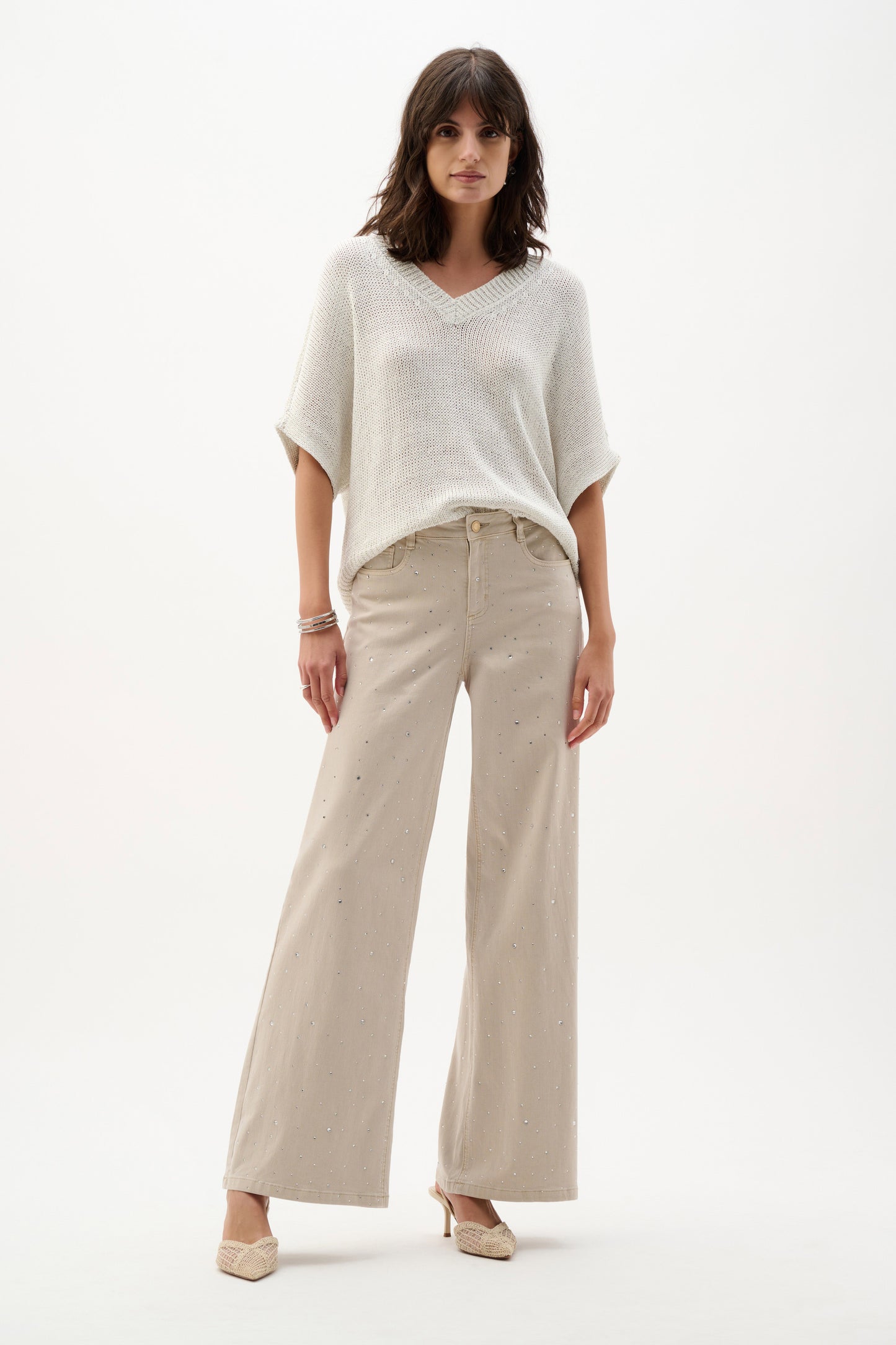 Joseph Ribkoff Rhinestone Jeans Beige