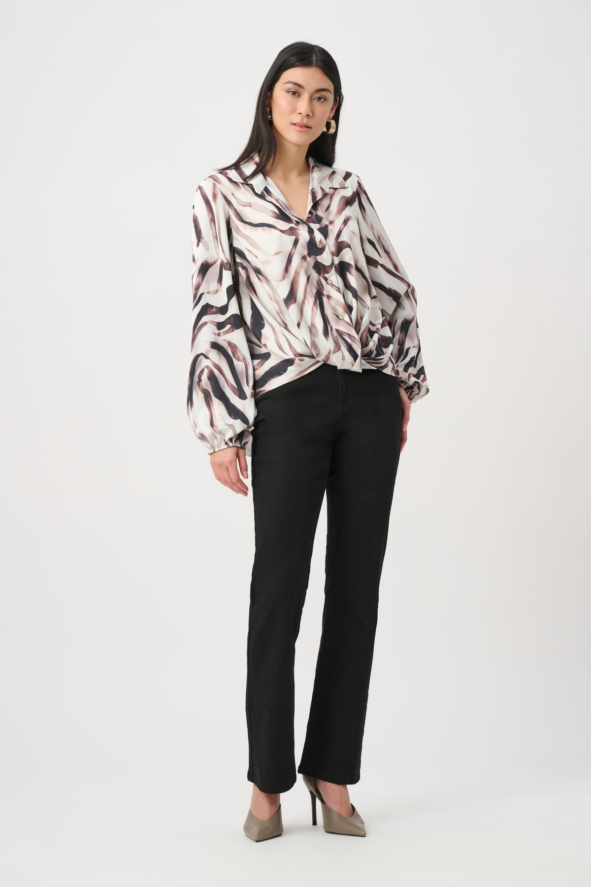 Joseph Ribkoff Recycled Satin Animal Print Draped Top - 263057 – produktbilde 2