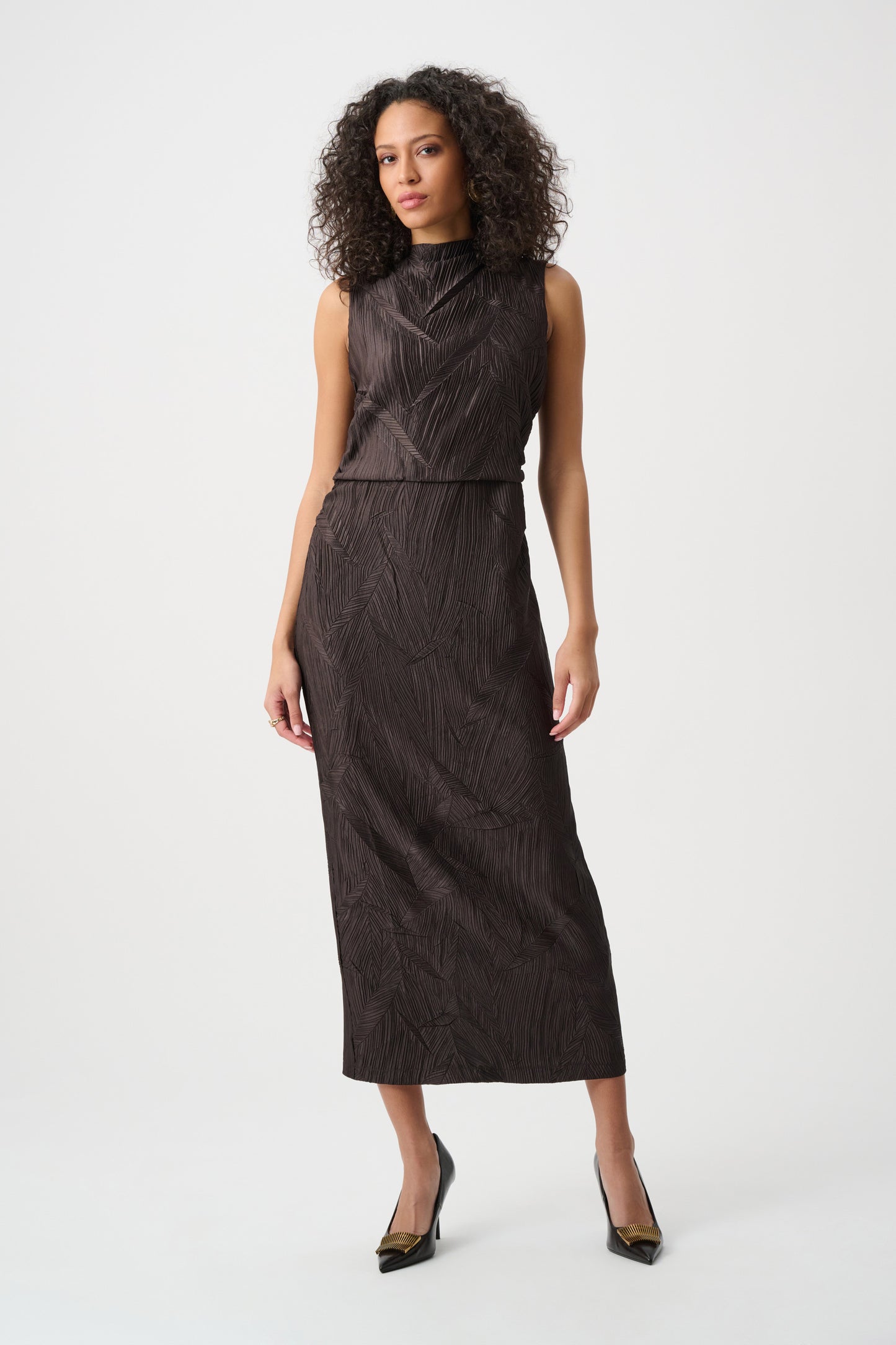 Joseph Ribkoff Pleated Satin Midi Dress