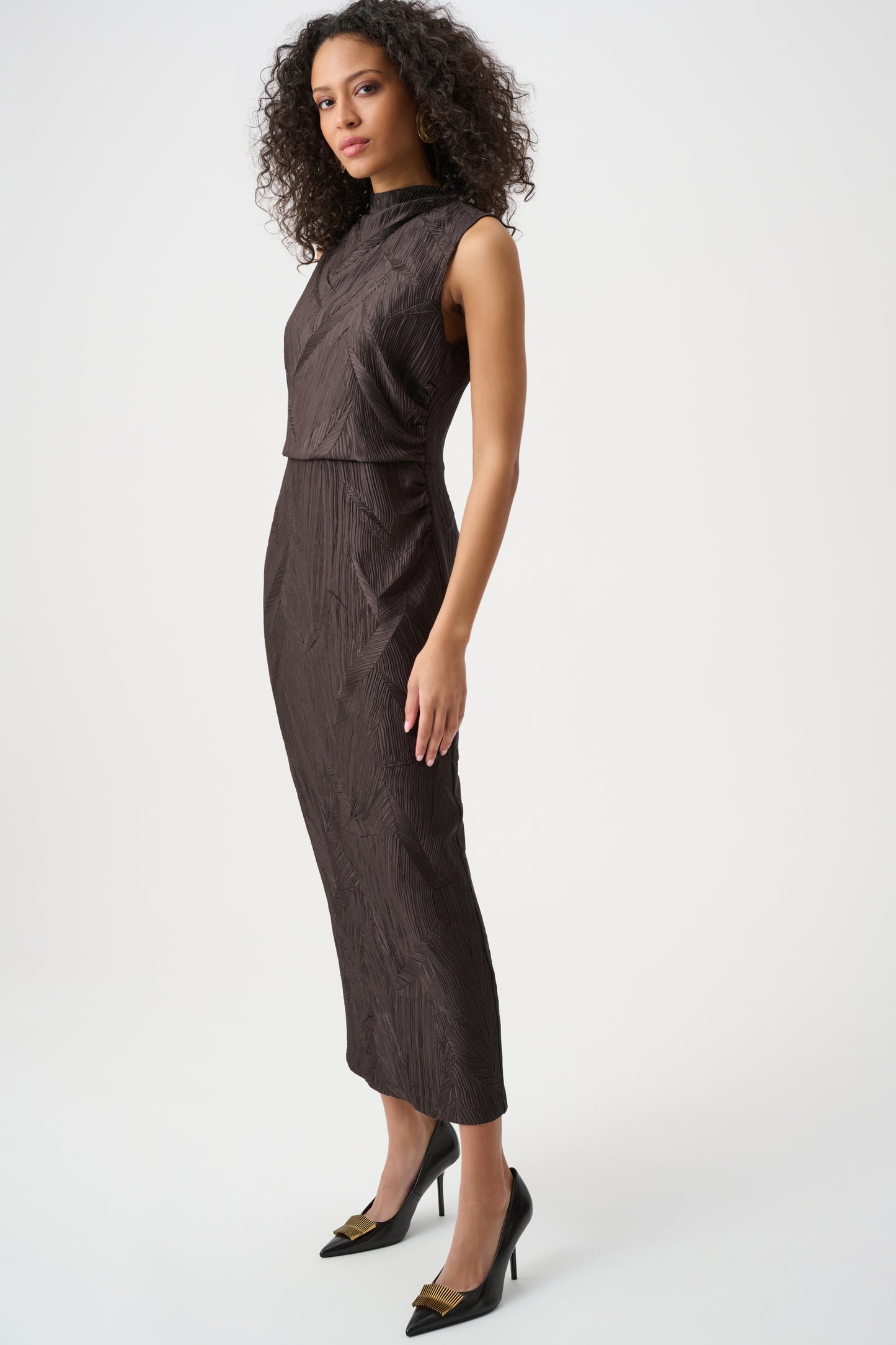 Joseph Ribkoff Pleated Satin Midi Dress
