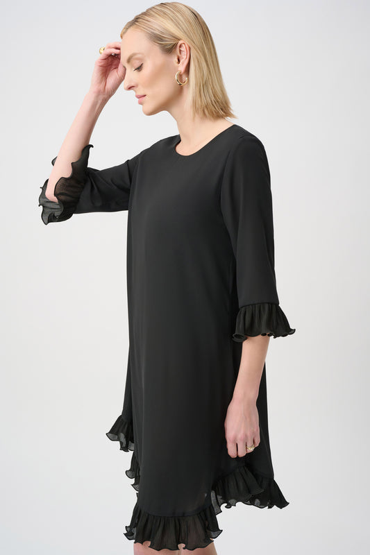 Joseph Ribkoff Georgette Ruffled-Trim Trapeze Dress - 263189