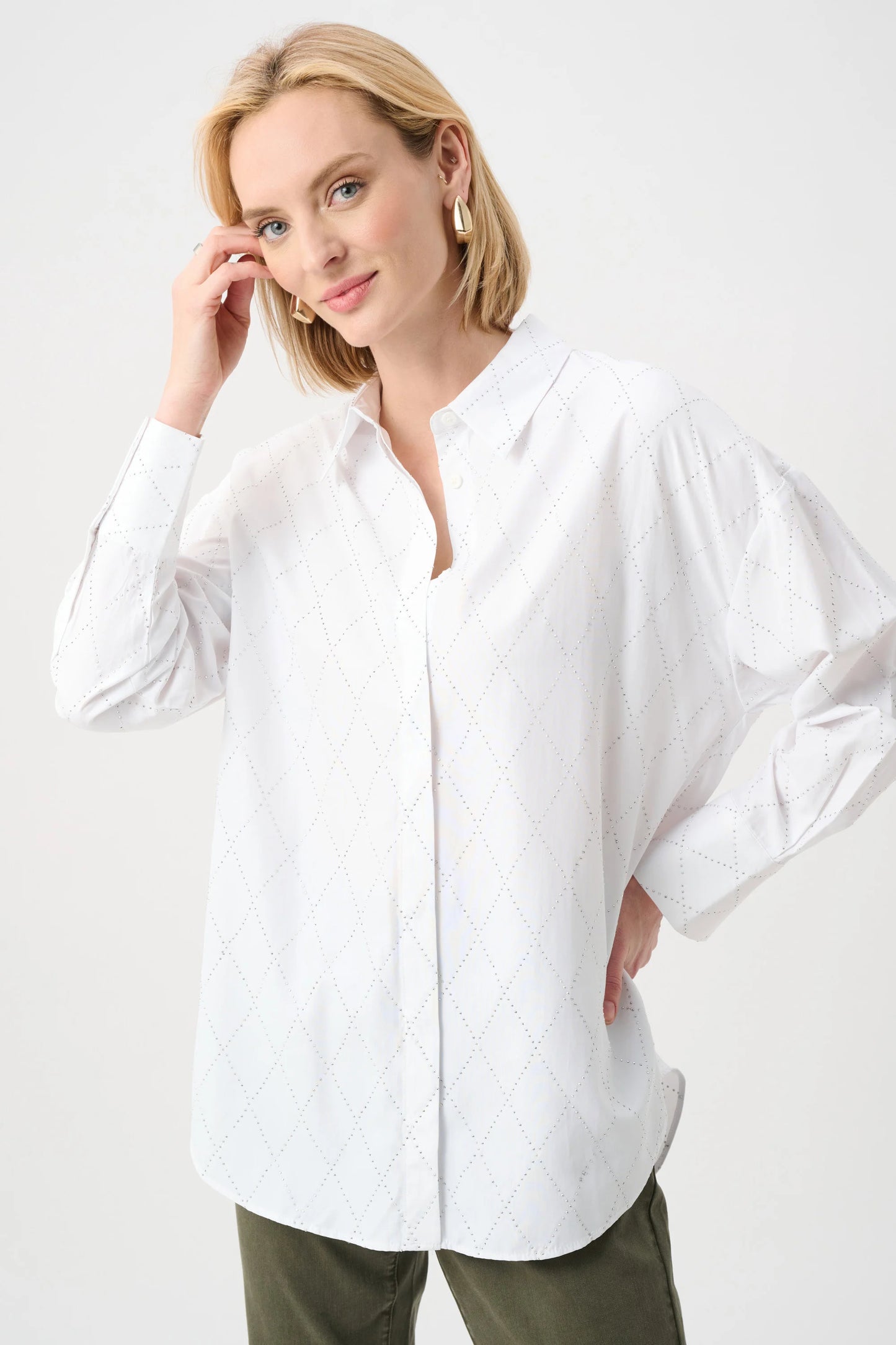 Joseph Ribkoff Tencel Boxy Blouse With All-Over Rhinestone Detail 263922