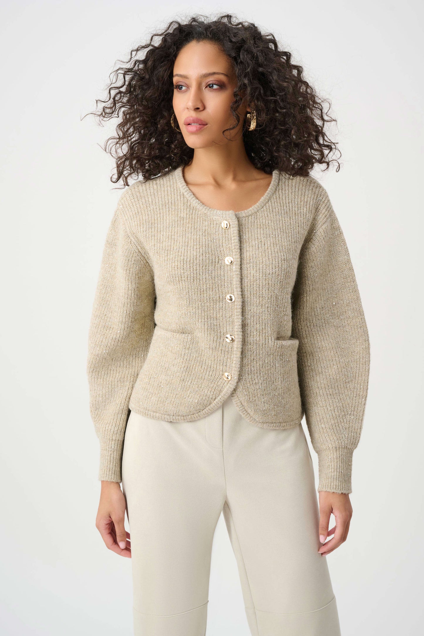 Joseph Ribkoff Sweater Knit Sequined Boxy Crewneck Cardigan - 263958