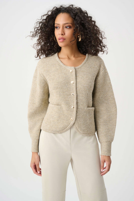 Joseph Ribkoff Sweater Knit Sequined Boxy Crewneck Cardigan - 263958