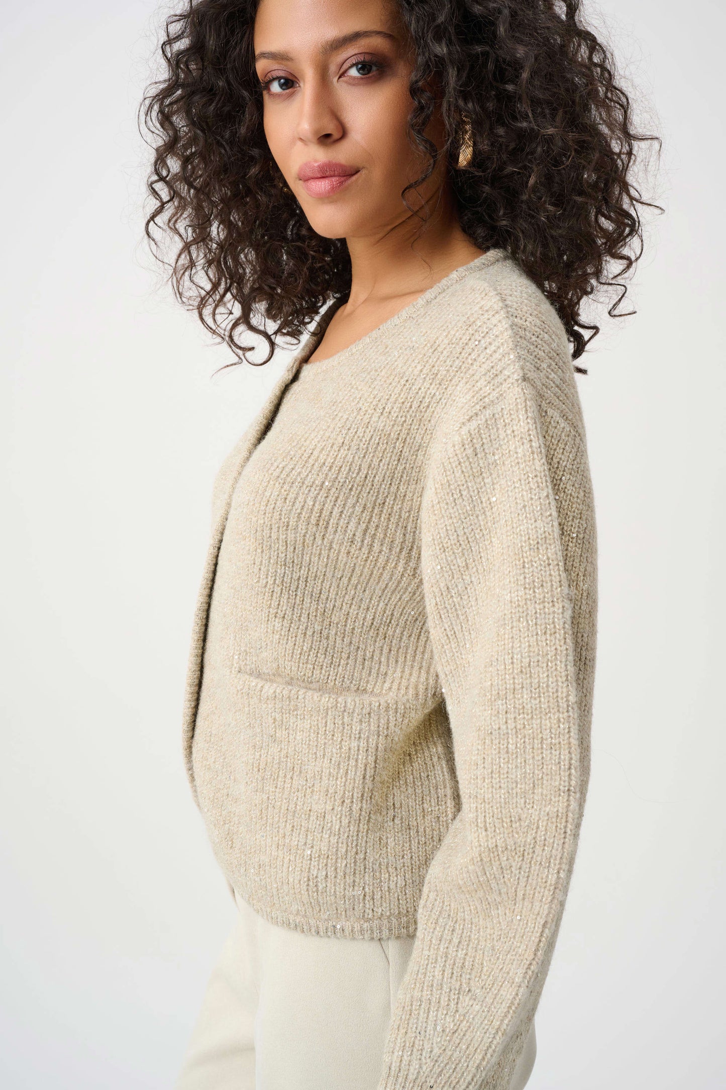 Joseph Ribkoff Sweater Knit Sequined Boxy Crewneck Cardigan - 263958