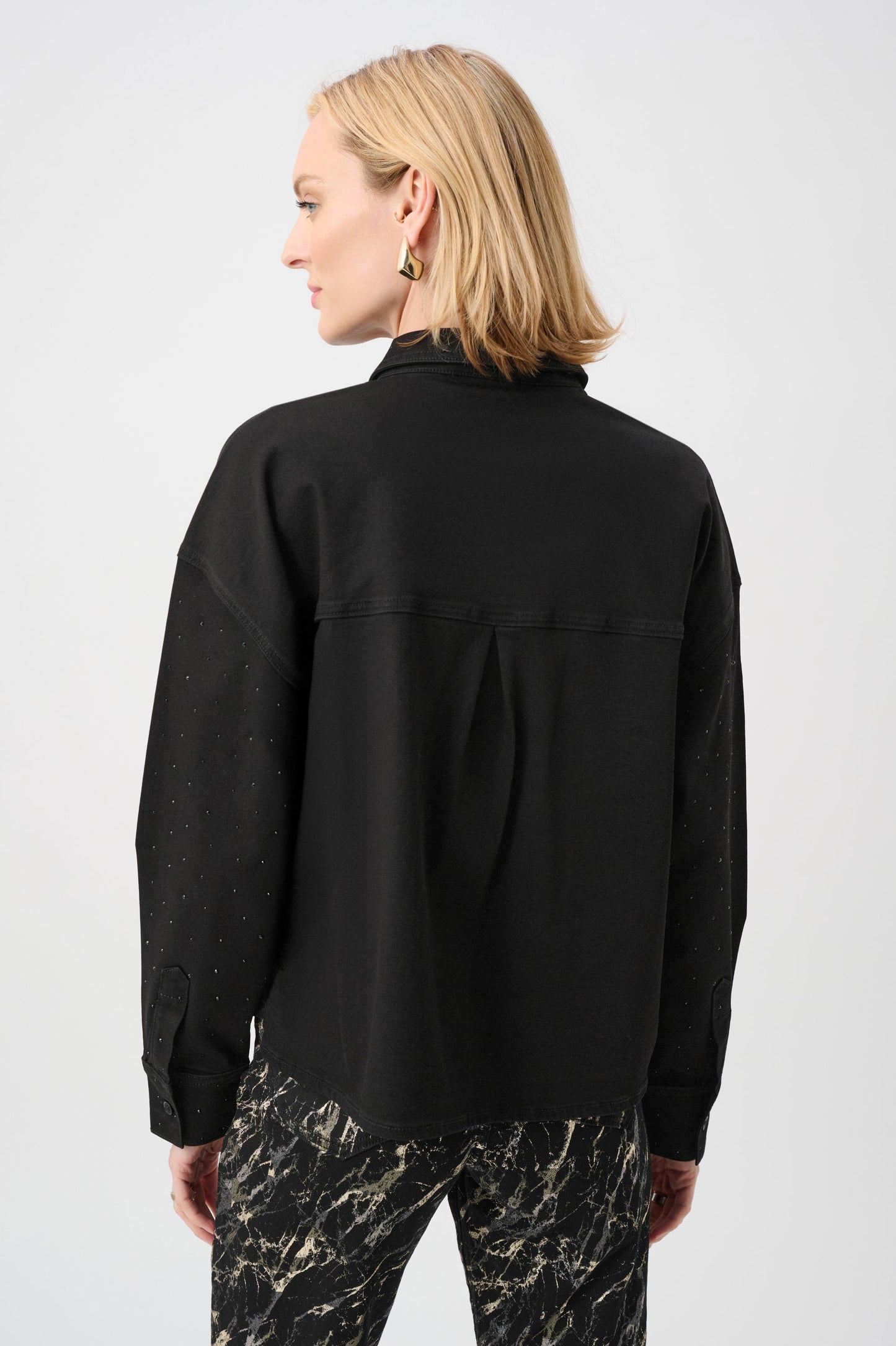 Joseph Ribkoff Featherweave Denim Cropped Blouse With Rhinestone Detail - 263965