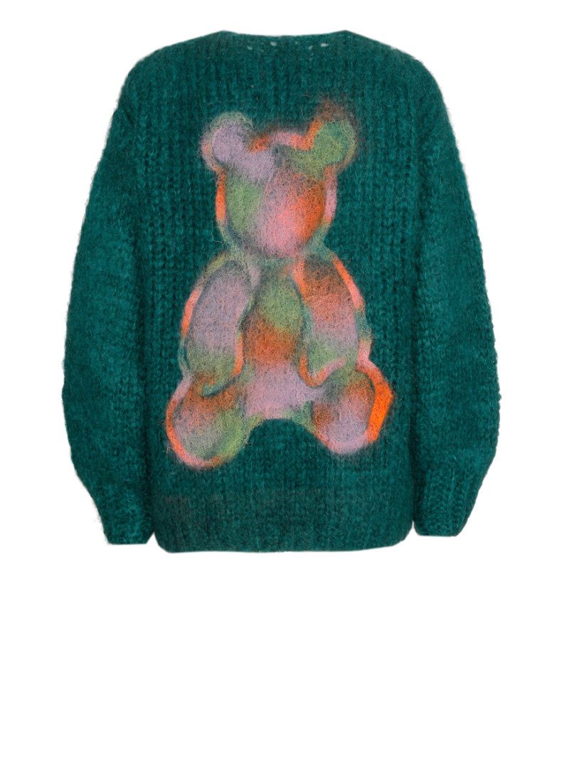 Les Tricots D`O Mohair Cardigan - Dark Green Bear Grafitti