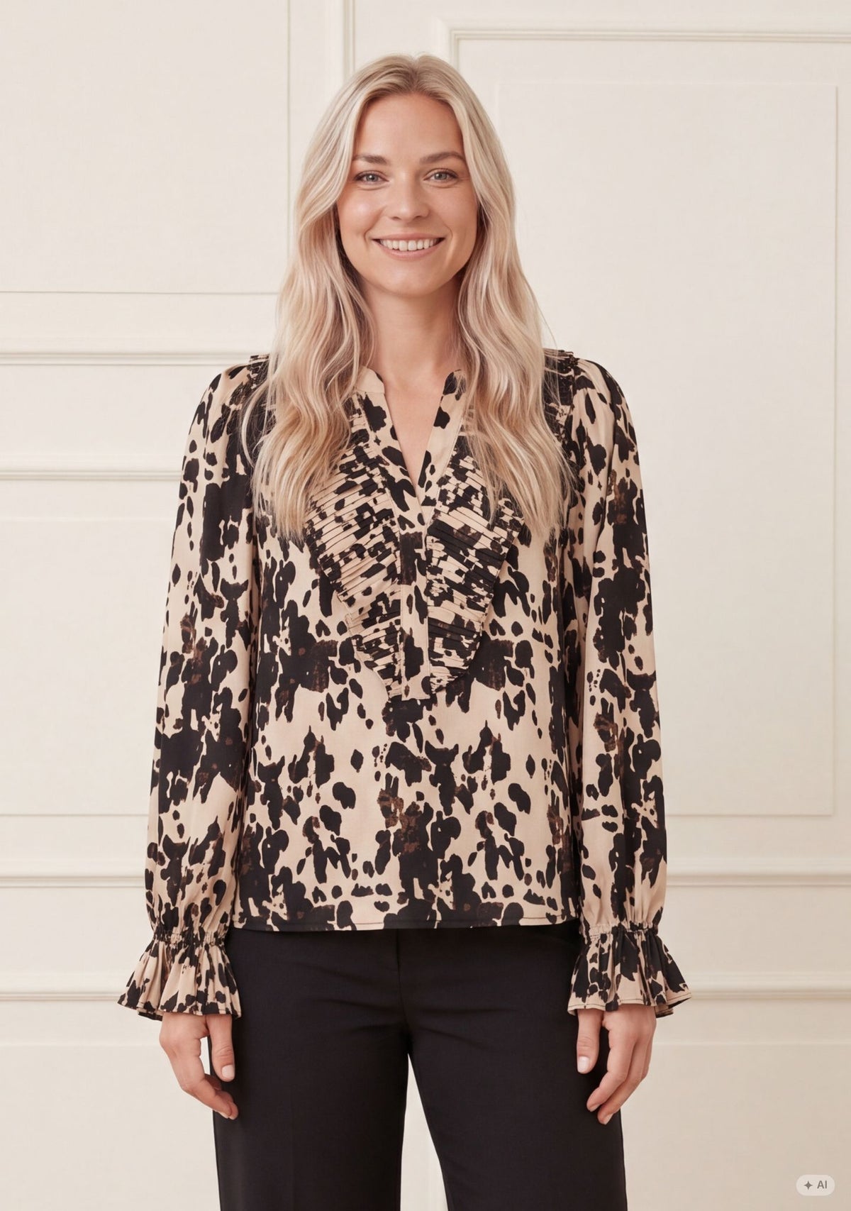Isay Melba Pleat Blouse Earth Print
