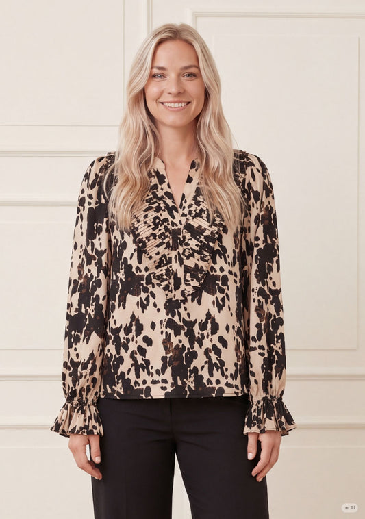 Isay Melba Pleat Blouse Earth Print