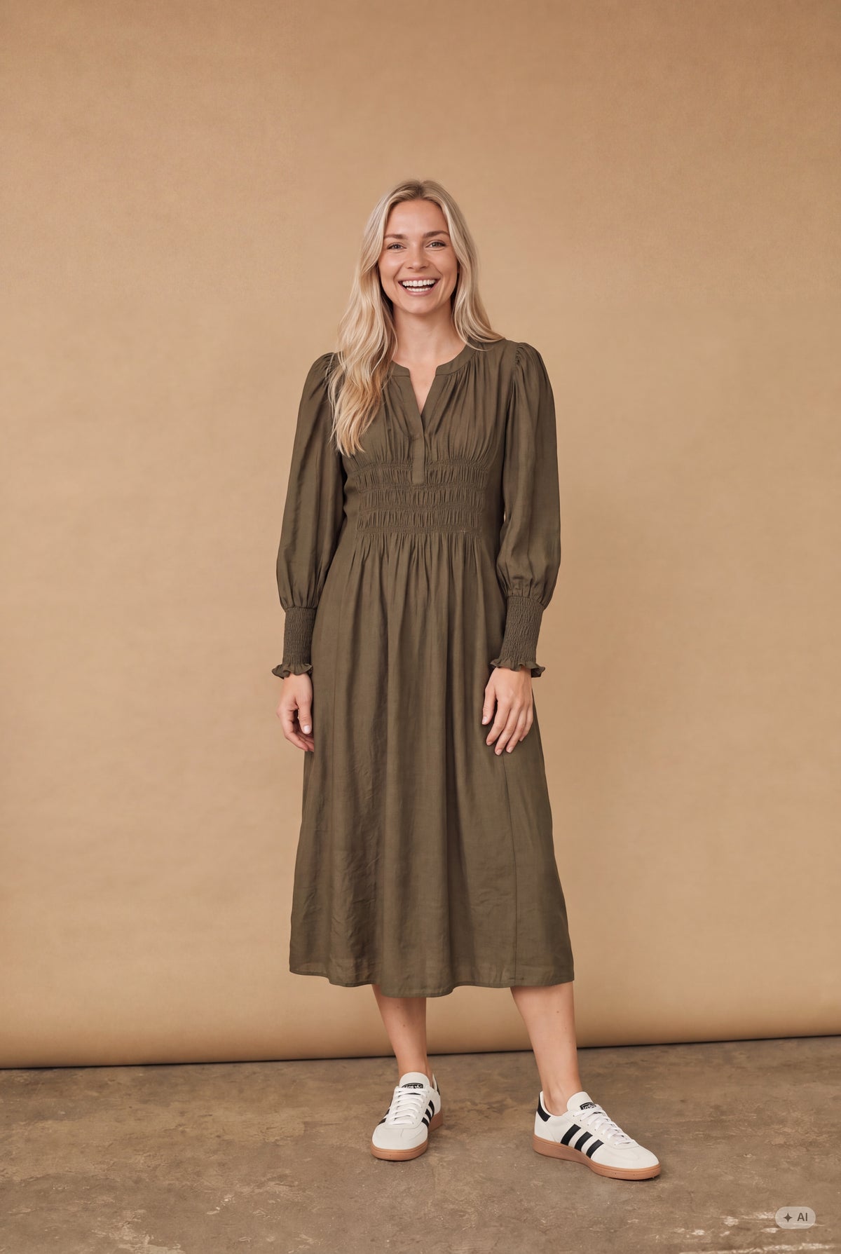 Isay Ane V-Neck Dress Dark Khaki
