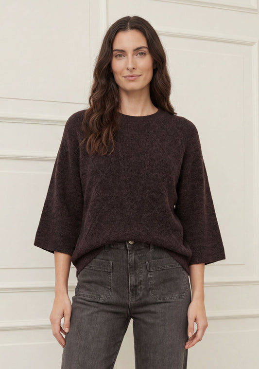 Isay Anna Short Sleeve Pullover - Mørk Brun