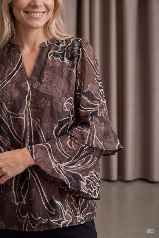Isay Obi Flounce Bluse - Brun blomst
