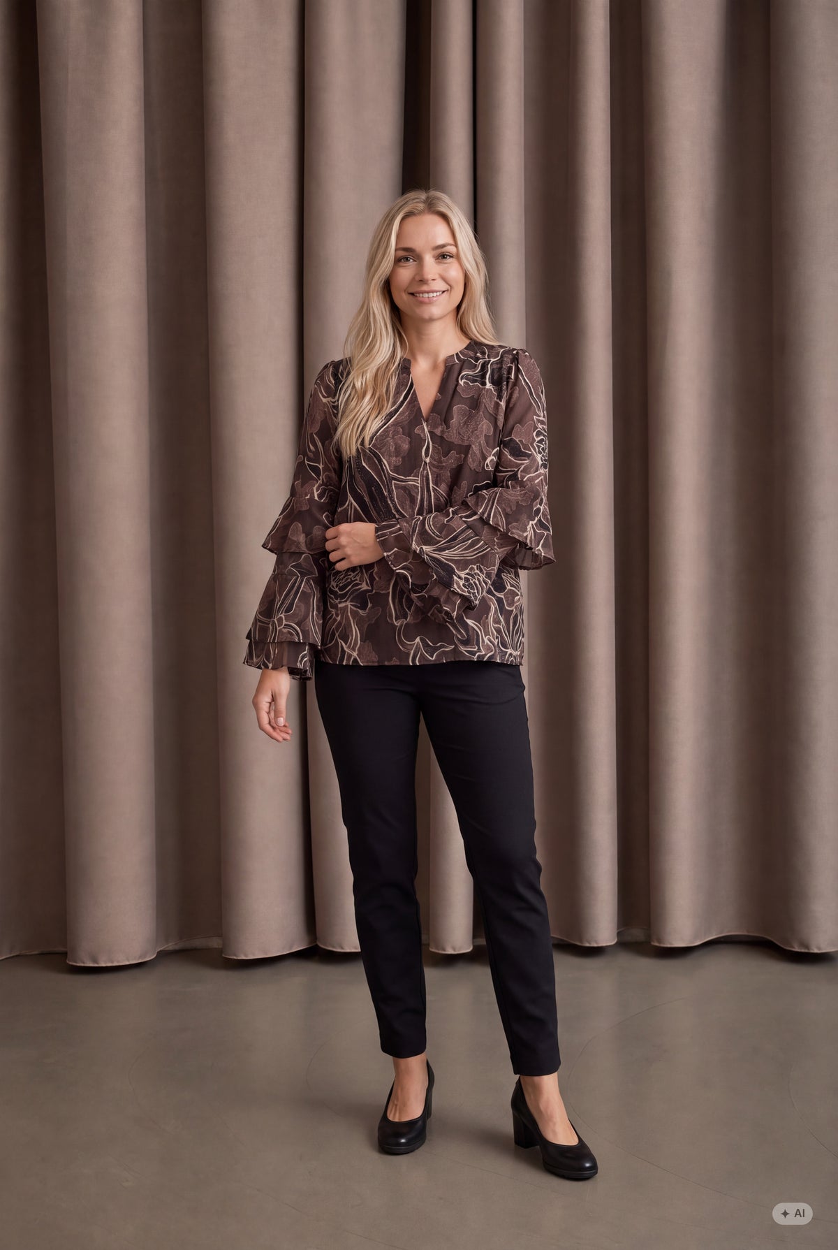 Isay Obi Flounce Bluse - Brun blomst