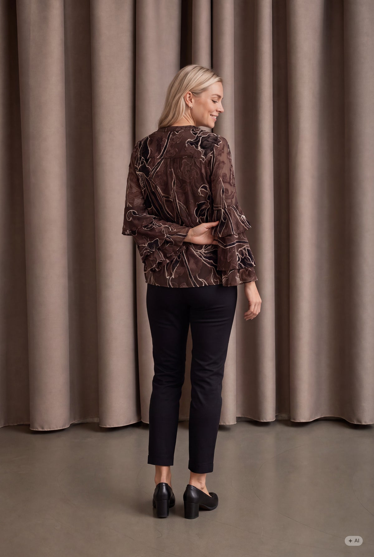 Isay Obi Flounce Bluse - Brun blomst