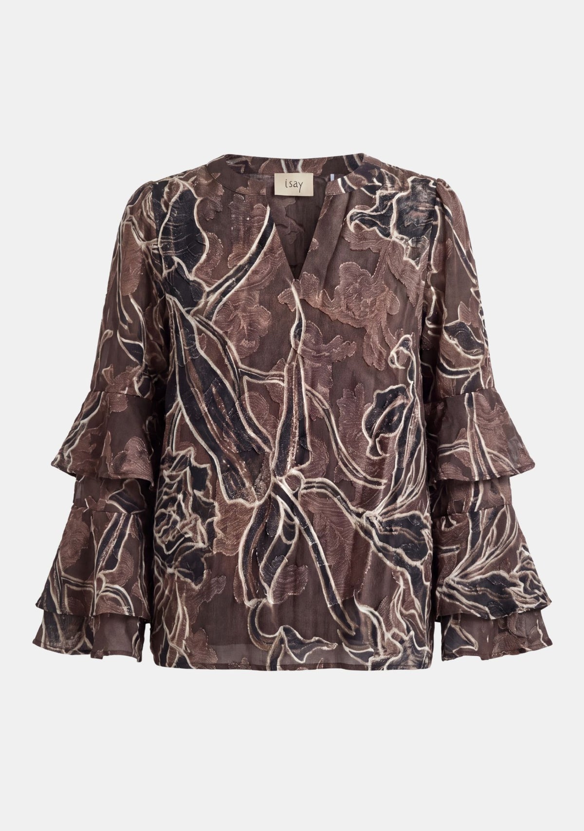 Isay Obi Flounce Bluse - Brun blomst