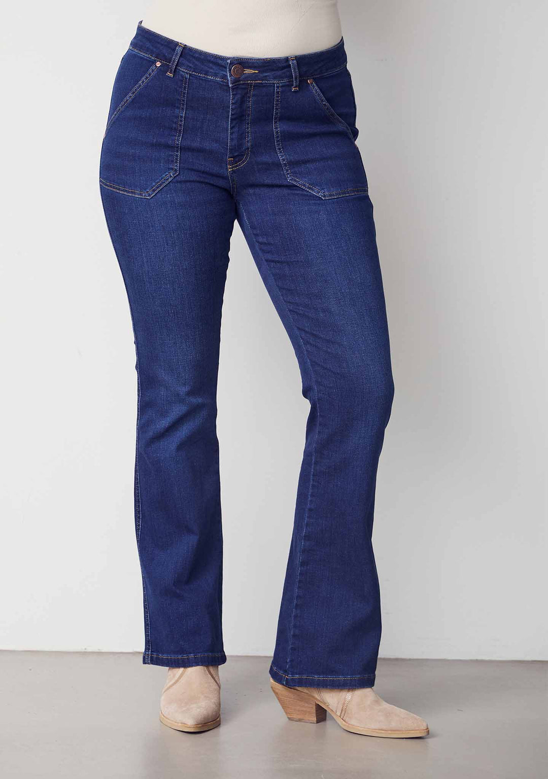Isay Como Long Flare Jeans Dark Denim