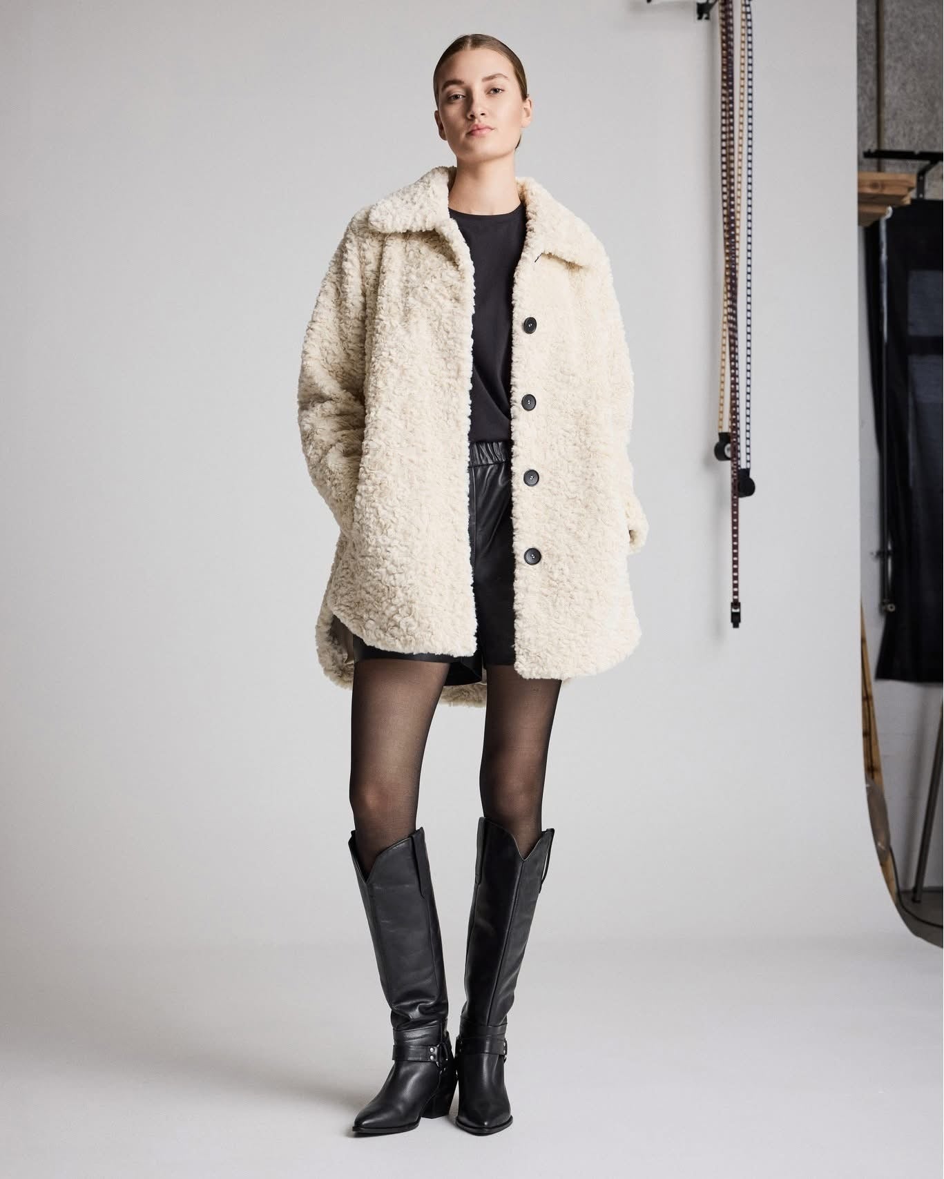 Notyz Fake Fur Jakke Beige