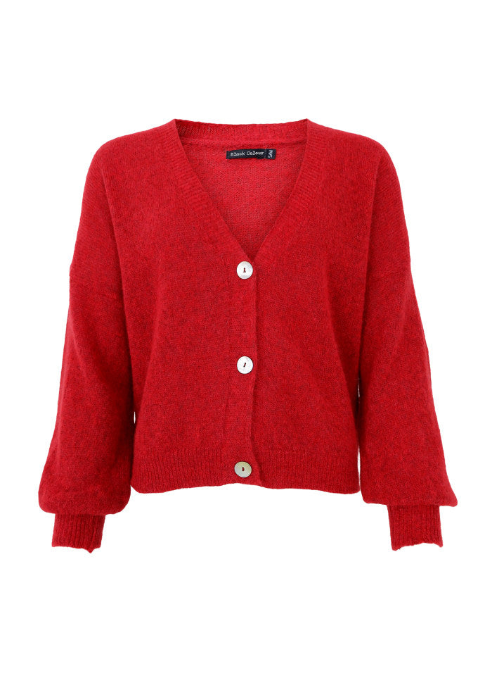 Black Colour DELL heavy knit cardigan Red