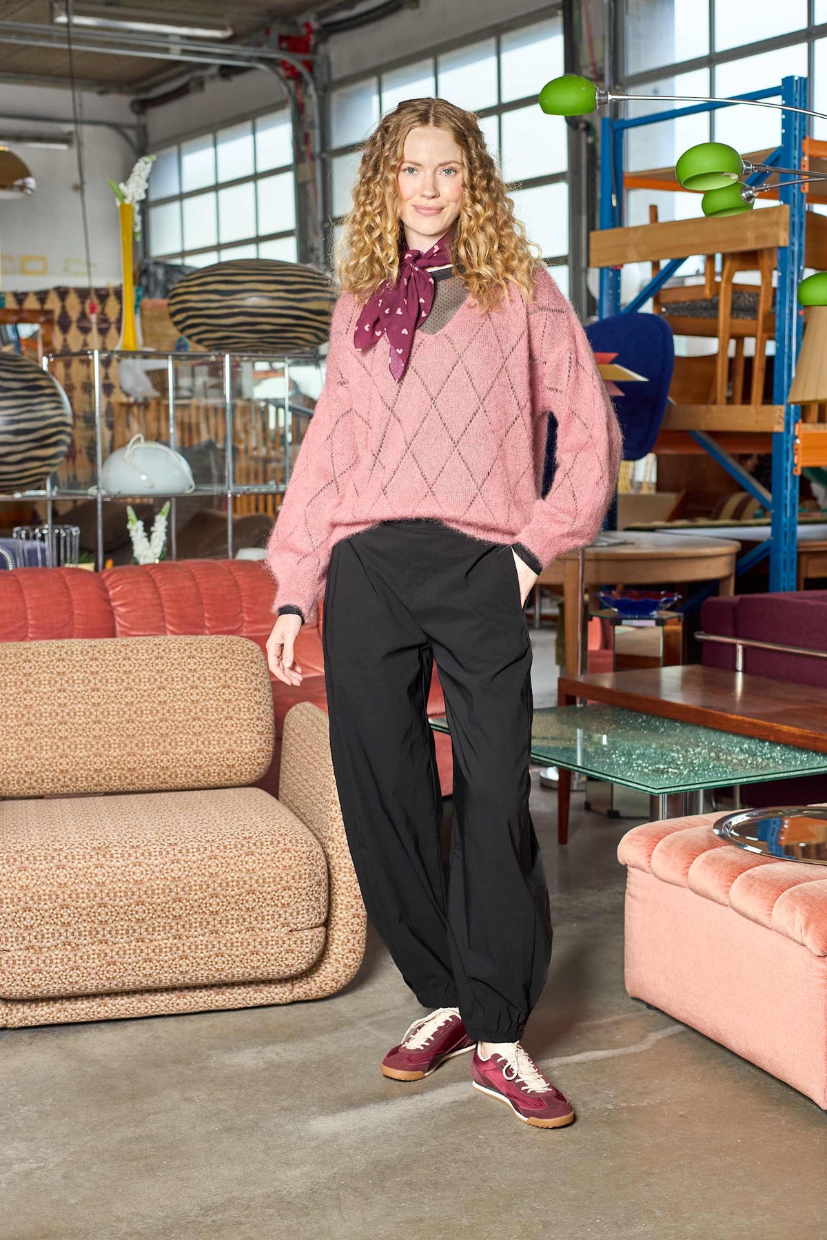 Black Colour Bjoerk Argyle Jumper Warm Rose