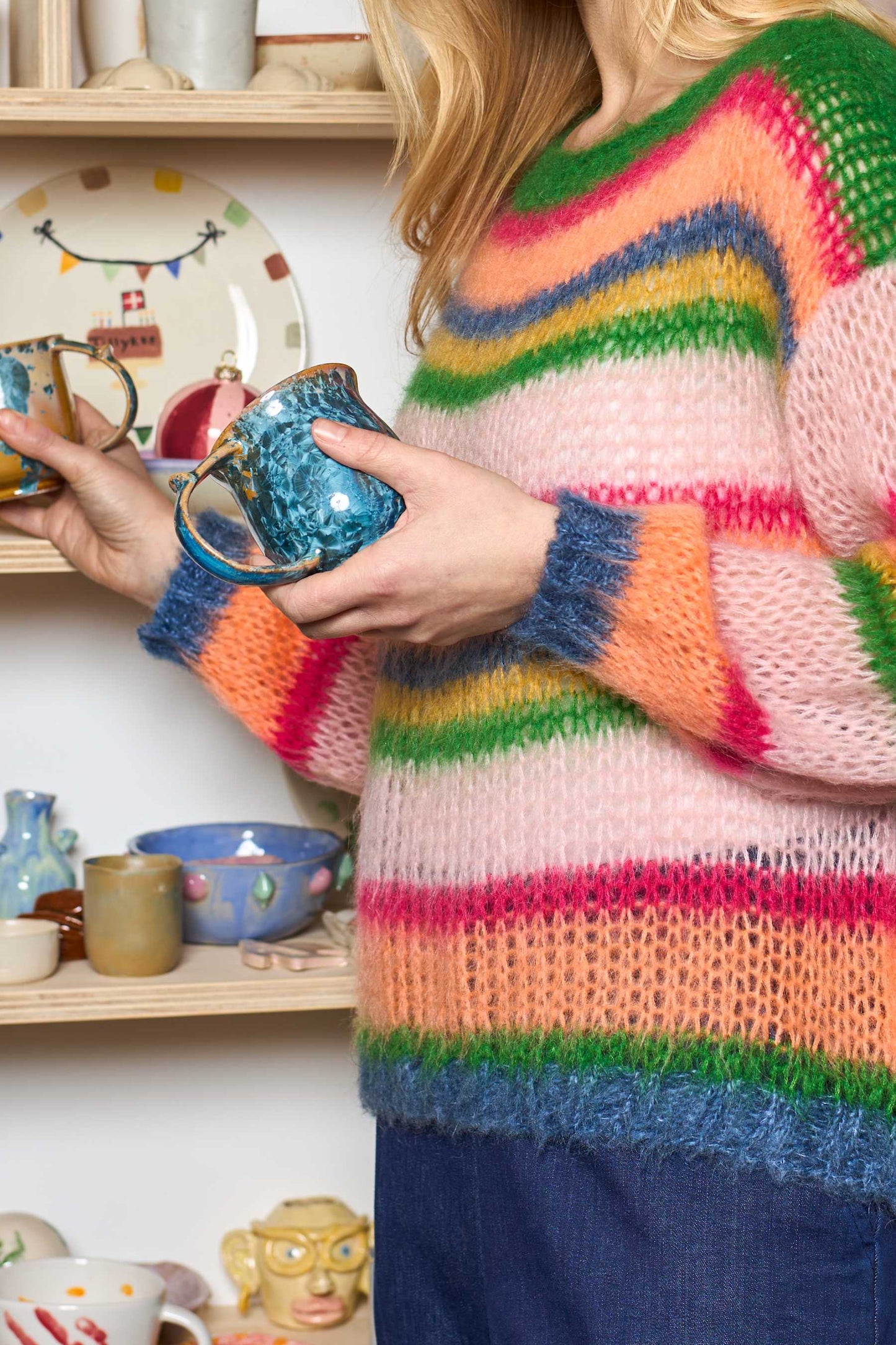 Black Colour Anna Stripet Strikkegenser