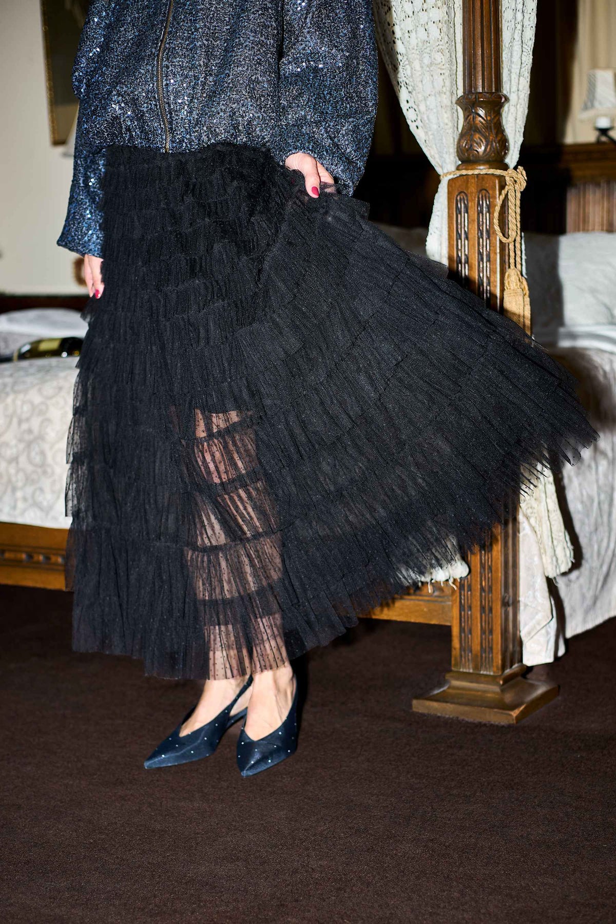 Black Colour Angelina Mesh Skjørt Black