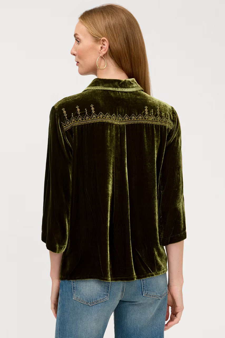 Johnny Was Kimono Laike Sleeve Button Down evergreen