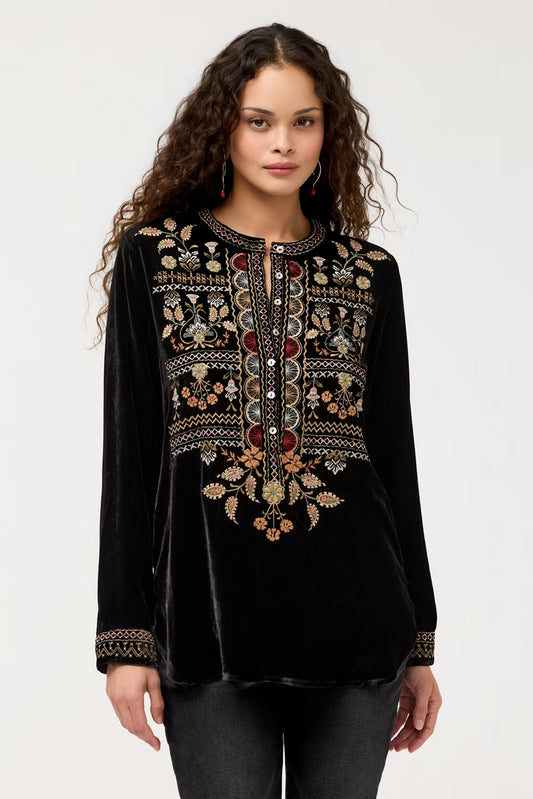 Johnny Was Velvet Henley Tunic black
