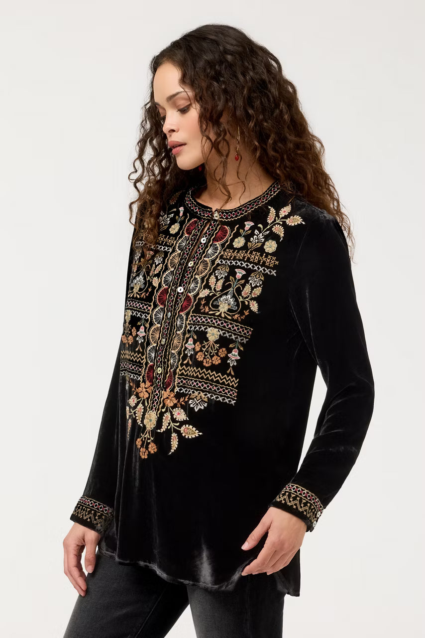 Johnny Was Velvet Henley Tunic black