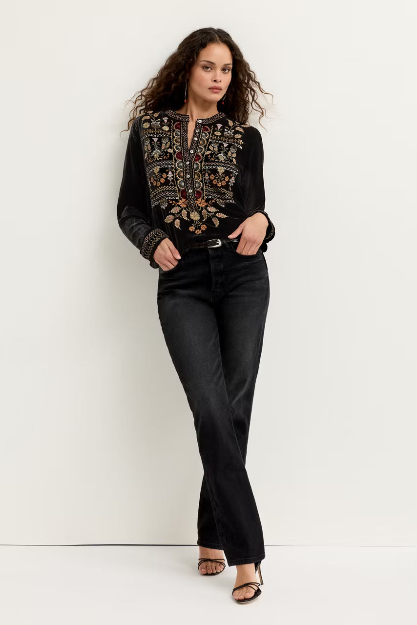 Johnny Was Velvet Henley Tunic black