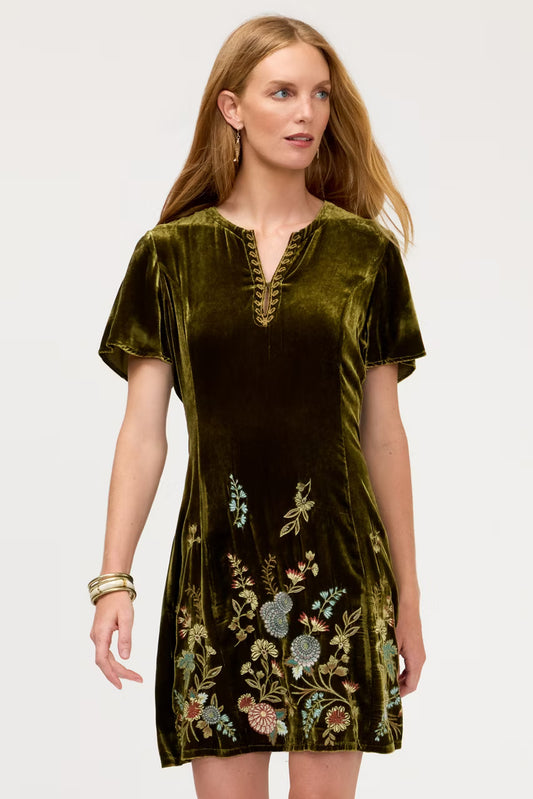 Johnny Was Flutter Sleeve Keyhole Dress evergreen