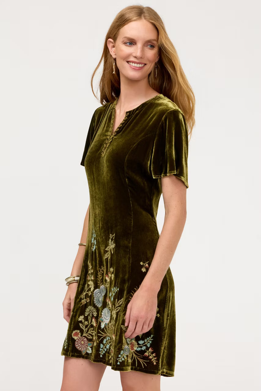 Johnny Was Flutter Sleeve Keyhole Dress evergreen