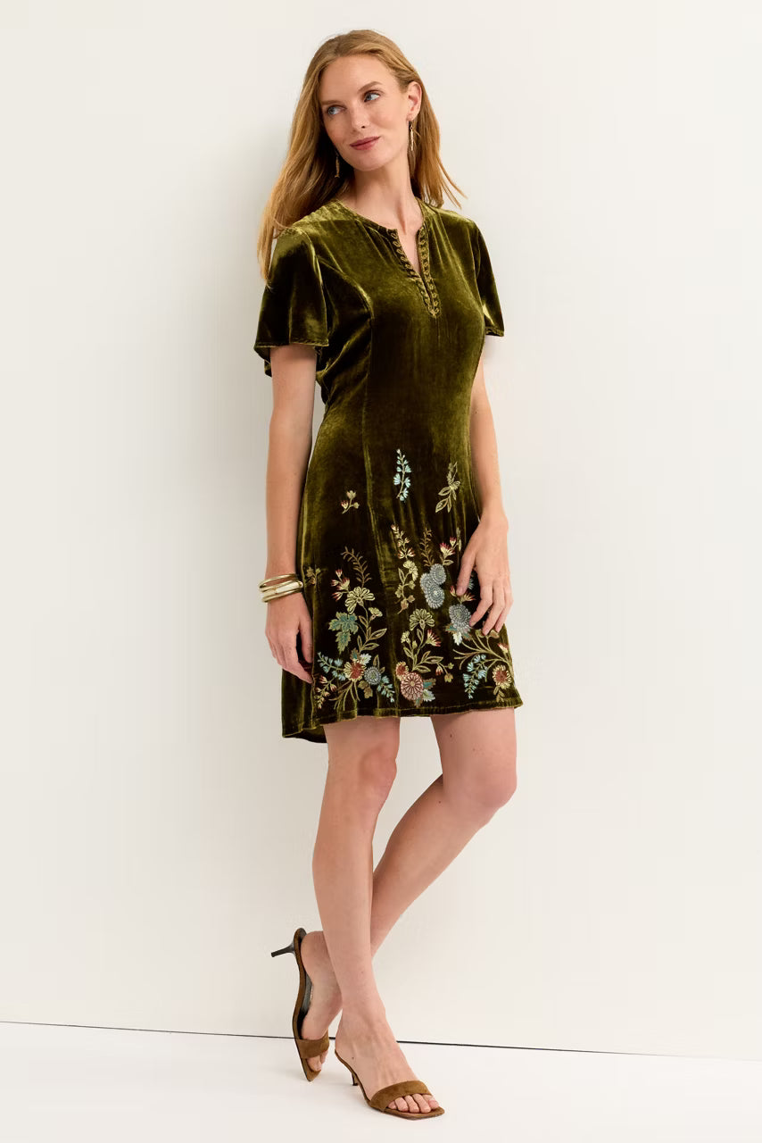 Johnny Was Flutter Sleeve Keyhole Dress evergreen