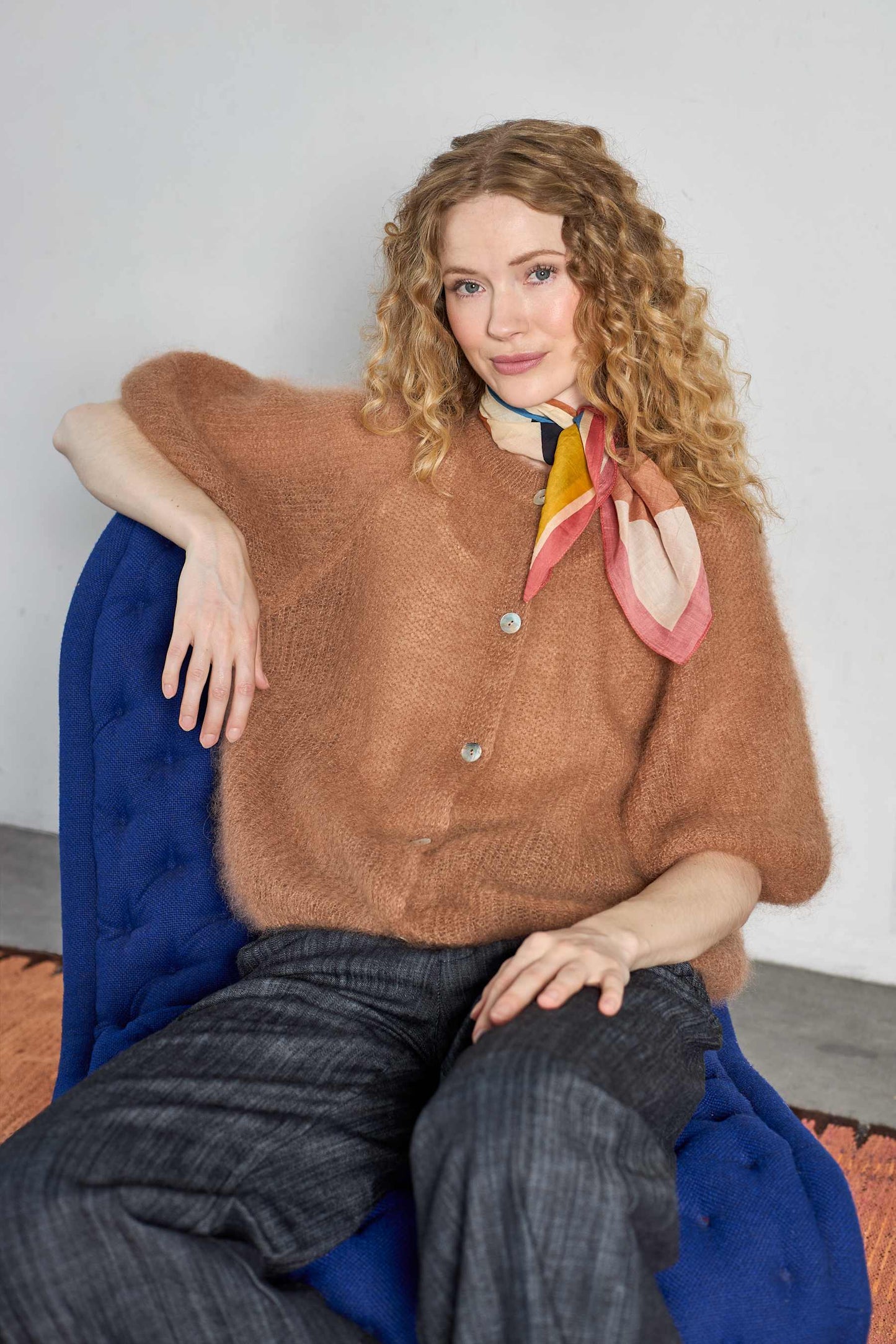 Black Colour Bjoerk Patent Knit Cardigan Camel